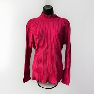 New York & Company Ribbed Mock Neck Sweater Gemstones Shoulder Pink Size XL